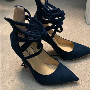 Navy blue high top pointy toe heels